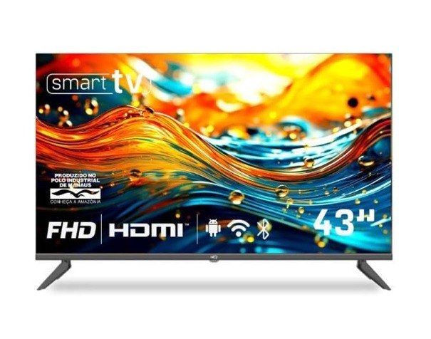 Smart TV HQ 43" Full HD tela sem bordas Android 12 design Slim HQS43NKHM