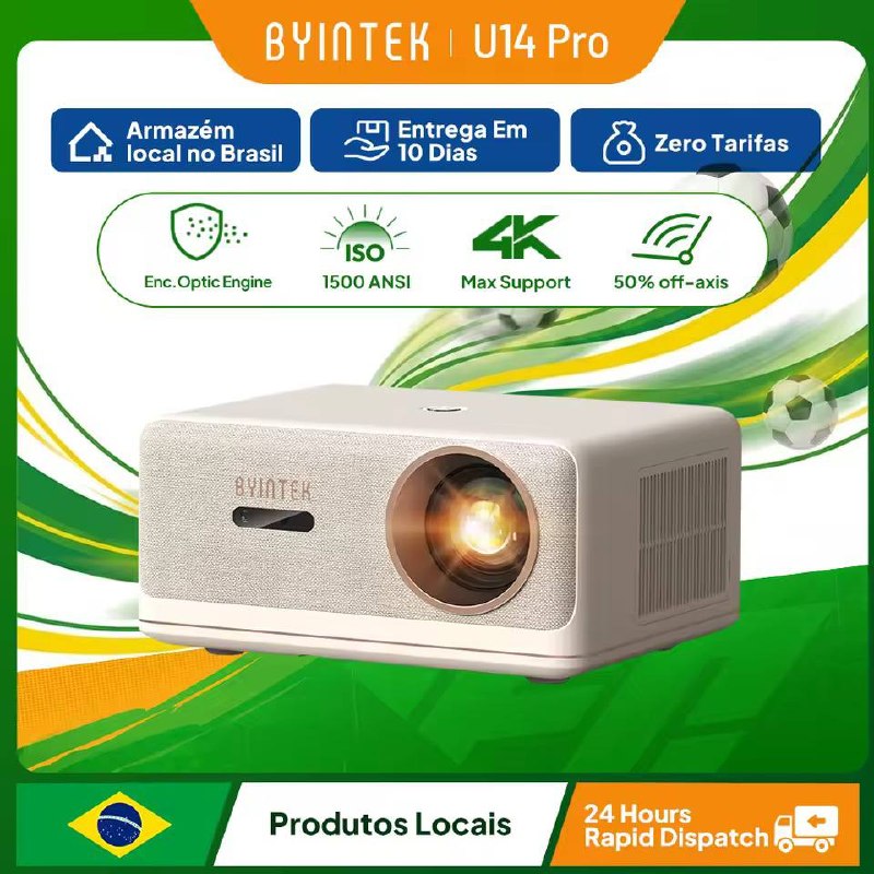 Projetor BYINTEK U14 Pro 4K 1080P 1500 ANSI Lumens Android 11 Bluetooth 5.0 Wi-Fi Auto Keystone Home Theater para