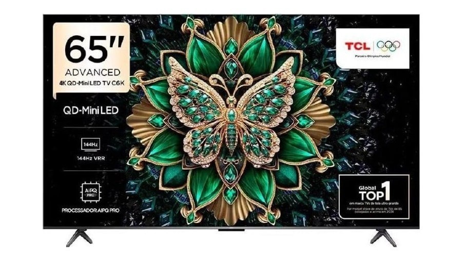 Mini LED) Smart TV 65" 4K Qd-mini LED 144Hz Com Google TV TCL 65c6k