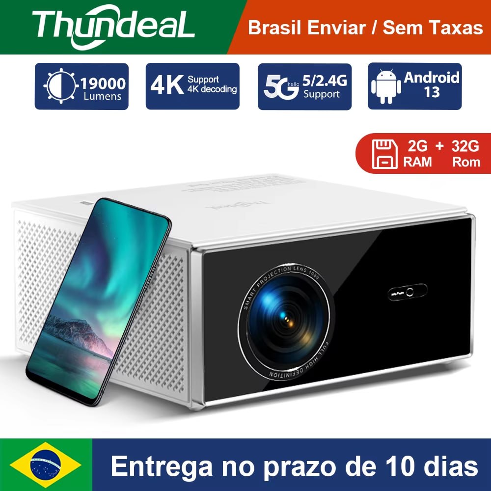 Projetor ThundeaL 2K 4K Full HD 1080P TDA7W 32G Android WiFi Home Theater TDA7 Projetor de feixe para reuniões ao ar livre, vídeo 3D e filmes.