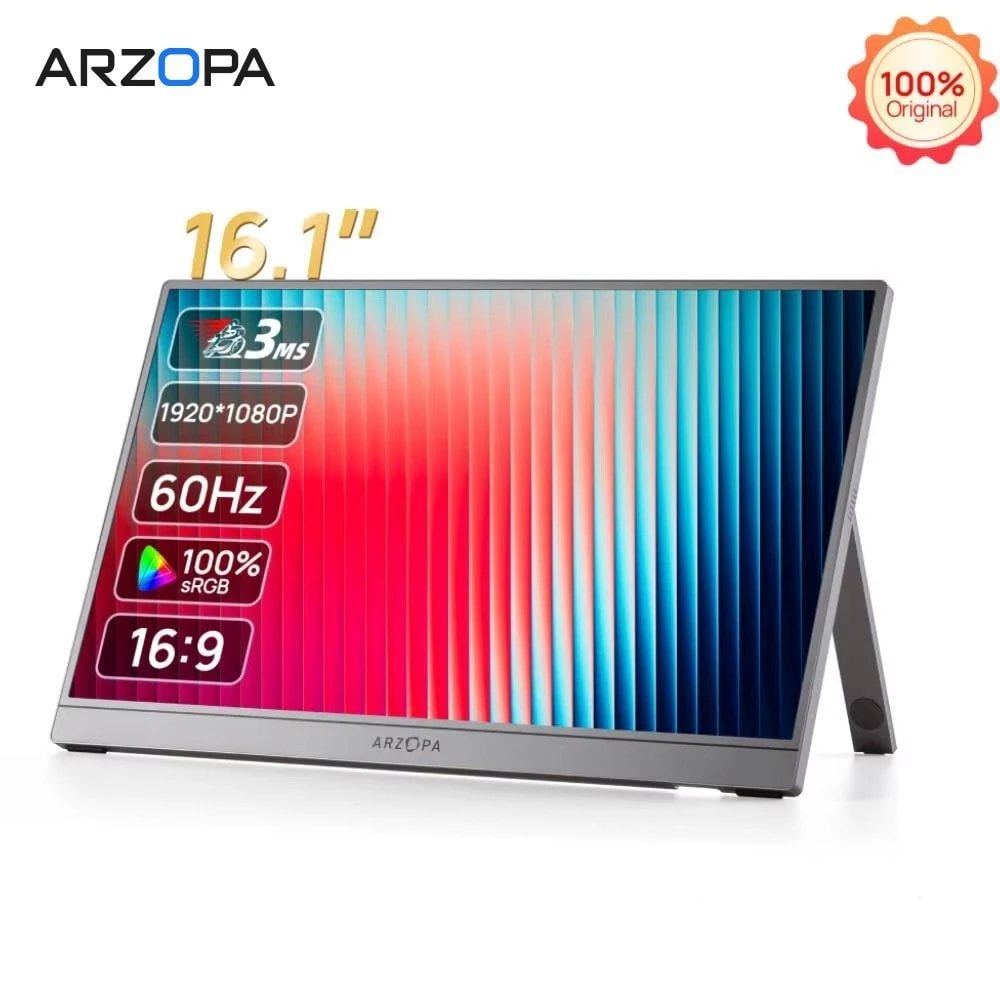 Monitor Portátil ARZOPA Z1C 16,1 Polegadas, 1080P 300cd/ Tela IPS para Laptop Mac PC Switch PS Xbox Display Externo Z1 C Cinza 60hz