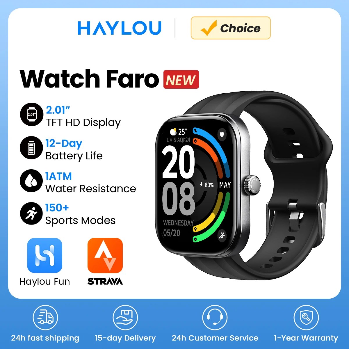 Relógio HAYLOU Faro com Chamadas de Voz, Smartwatch com Tela HD de 2.01''