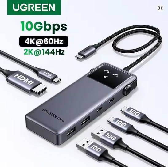 UGREEN Uno USB C HUB 6-em-1 4K60Hz PD100W 10Gbps USB3.2 Adaptador Divisor para Laptop Macbook Pro Air Estação de acoplamento expansor USB