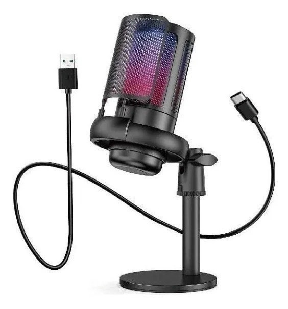 Microfone Gamer Condensador Profissional Rgb