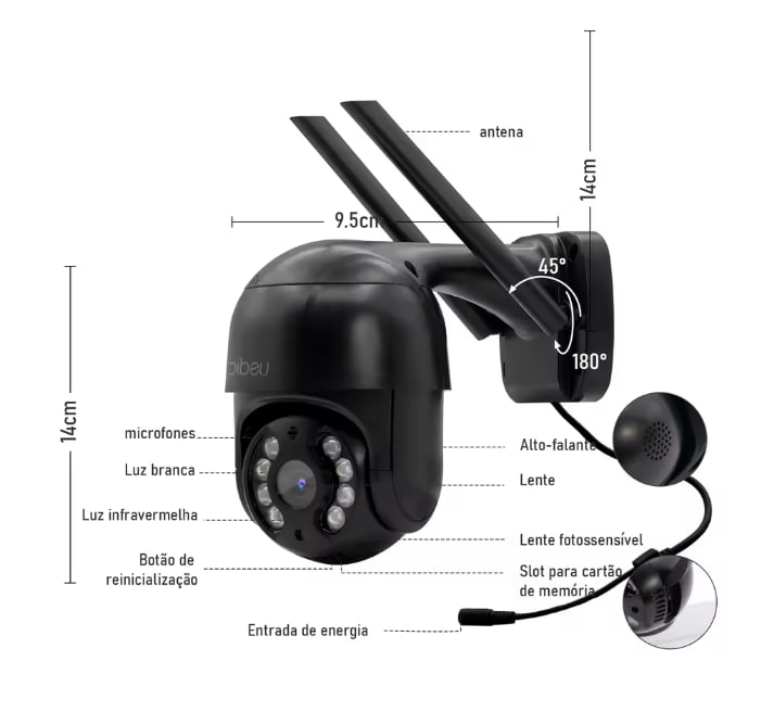 Câmera de segurança Wi-Fi, visão noturna, monitor, ICSEE