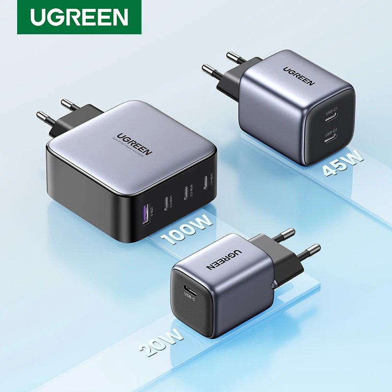 UGREEN GaN100W 65W - 45W 30W Carregador rápido QC 4.0 3.0 Carregador USB para iPhone 17 16 Pro Max Tablet Macbook Pro Air Laptop Carregador PD