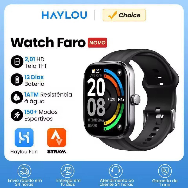 Relógio HAYLOU Faro com Chamadas de Voz, Smartwatch com Tela HD de 2.01''
