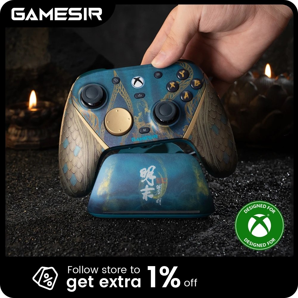 Controle GameSir G7 Pro Wuchang com Base de Carregamento, kit 3 Dpads, Sticks TMR, Gatilho Hibrido Linear/Rápido, Faceplanes Magneticas removiveis e Software de Personalização.