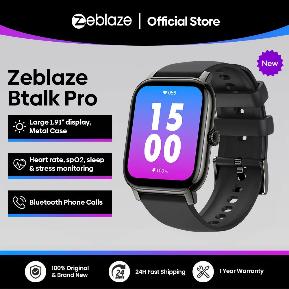 2 unidades) Novo Zeblaze Btalk PRO Smartwatch com Tela HD de 1.91'' Chamadas por Voz Múltiplos Modos de Esporte Monitoramento de