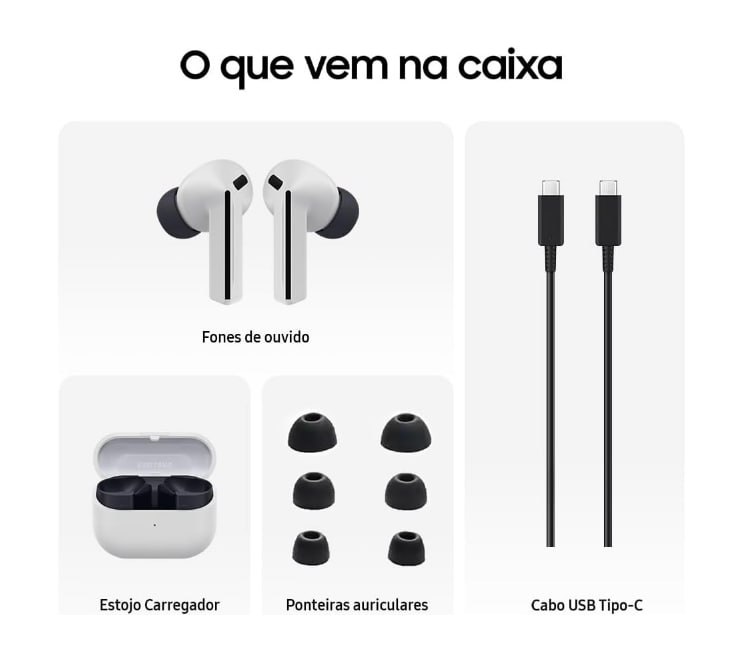 Samsung Galaxy Buds3 FE, Cancelamento Ativo de Ruído, Galaxy AI