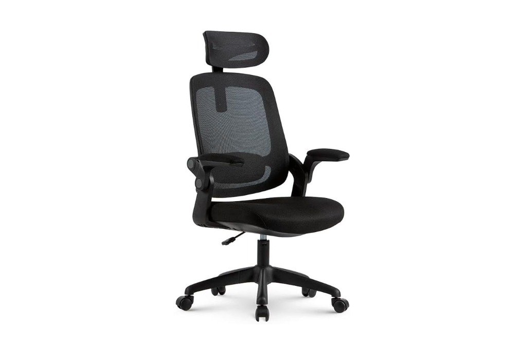 Cadeira de Escritorio Ergonômica Astra Preta com Apoio Lombar e Cabeça, Encosto Ajustável, Mesh Respirável