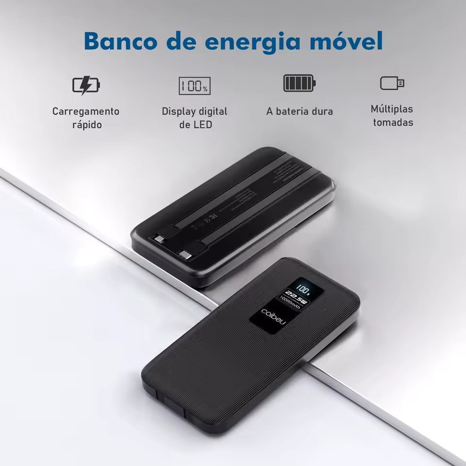 Powerbank Coibeu 22.5W, Lightning e Tipo-C 10000mah