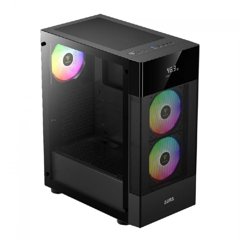Gabinete Gamer Gamdias Aura Gc5 Elite Preto Argb Com 3 Fans (VERSÃO COM TELA DE MONITORAMENTO)