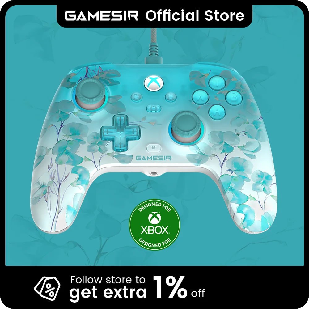Controle GameSir T7 Pro Floral para Xbox com Joystick de Efeito Hall para PC, Xbox Series X, Xbox Series S e Xbox One X | S - Com Fio