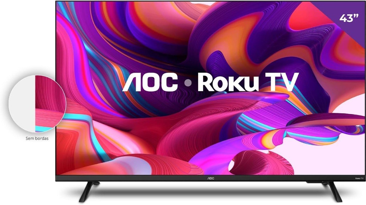 AOC 43S5135/78G - Smart TV LED 43" Full HD, Design sem bordas, Wifi, Conversor Digital, USB, HDMI