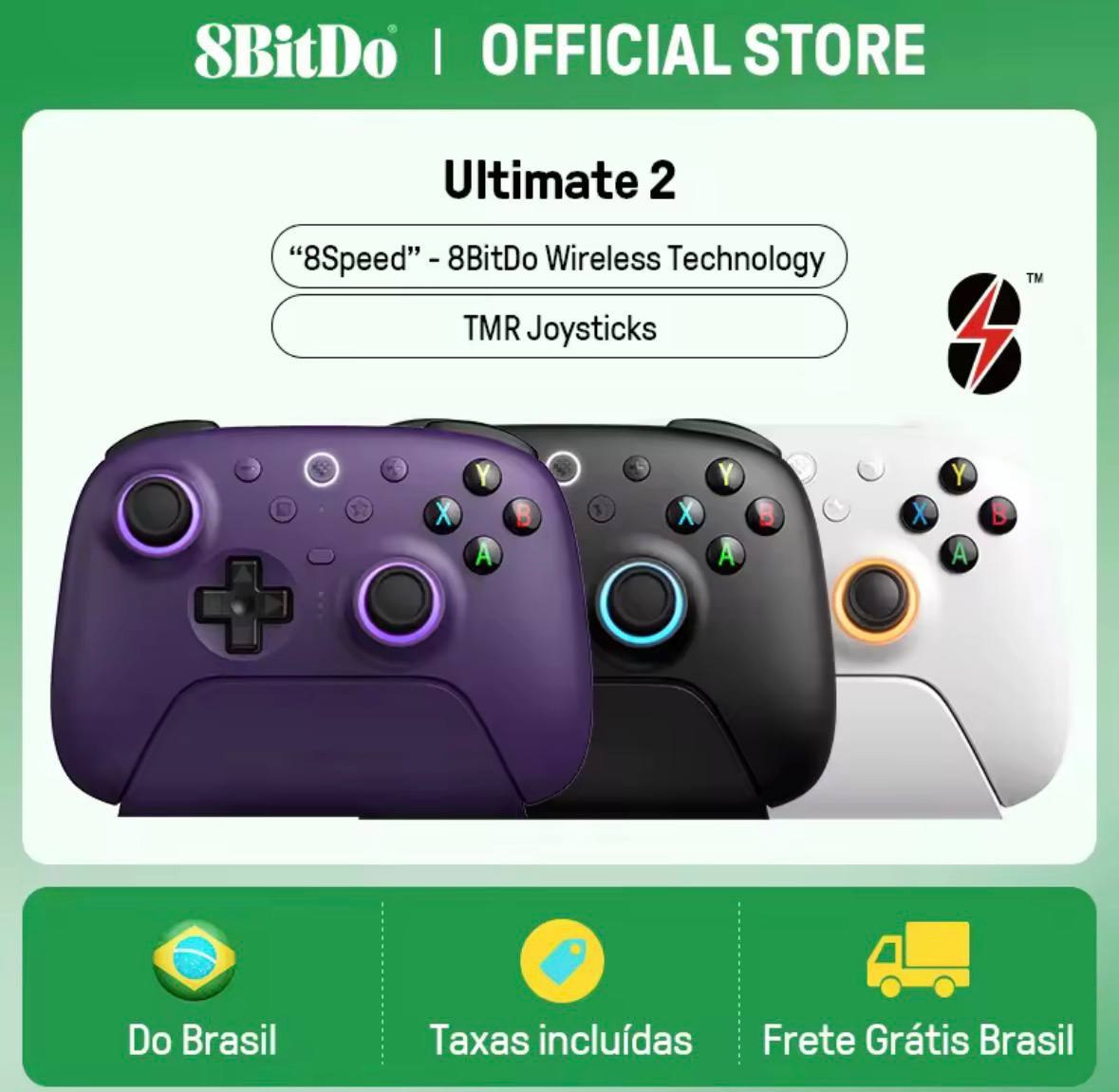 Controle Sem Fio 8BitDo Ultimate 2 para PC e Android com Joysticks TMR (Branco, Roxo ou Preto)