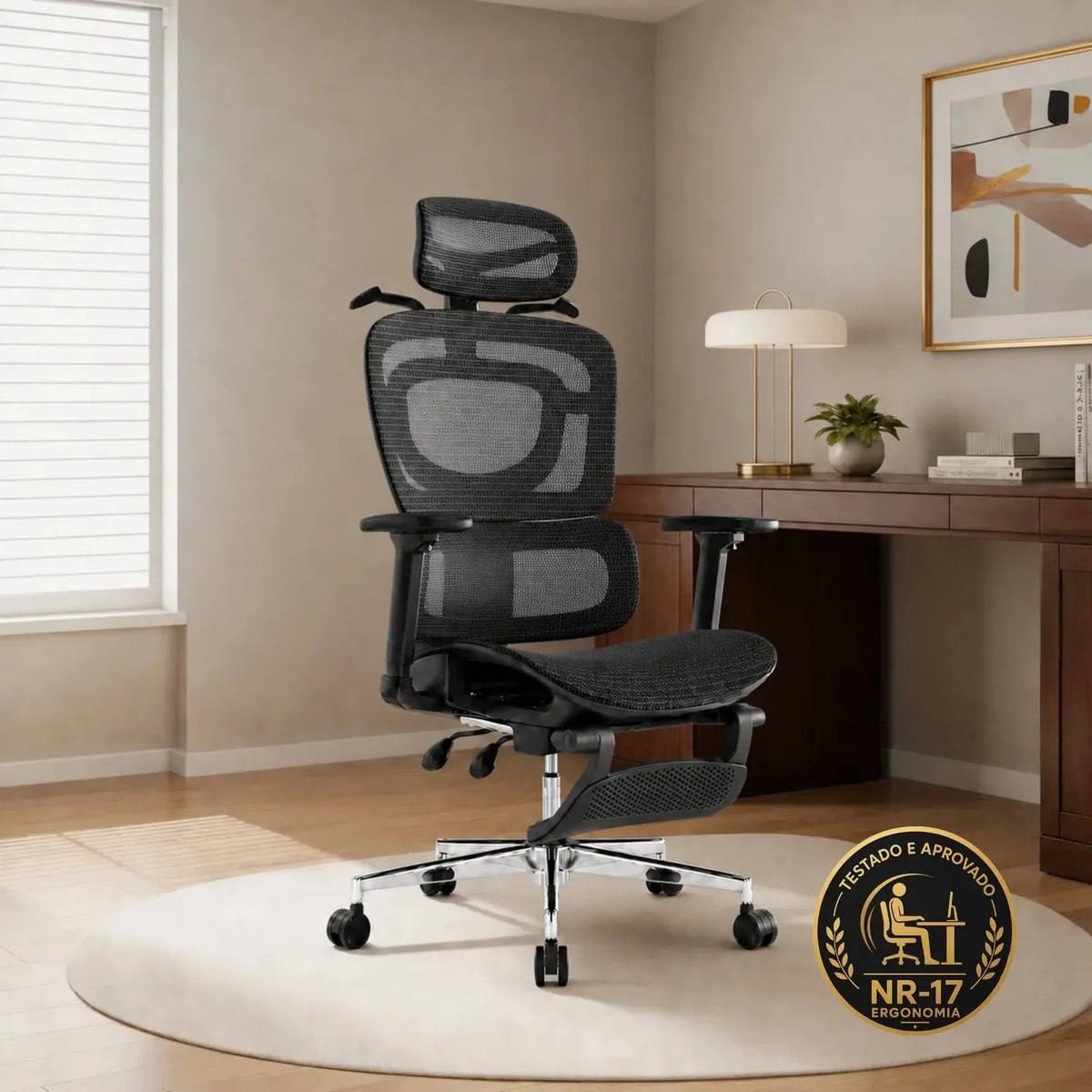Cadeira De Escritório Ergonômica Giratoria Nr17 Malha Respirável - Cor Preto P04 Corsair