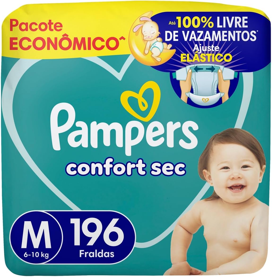 Fralda Pampers Confort Sec M com 196 Unidades