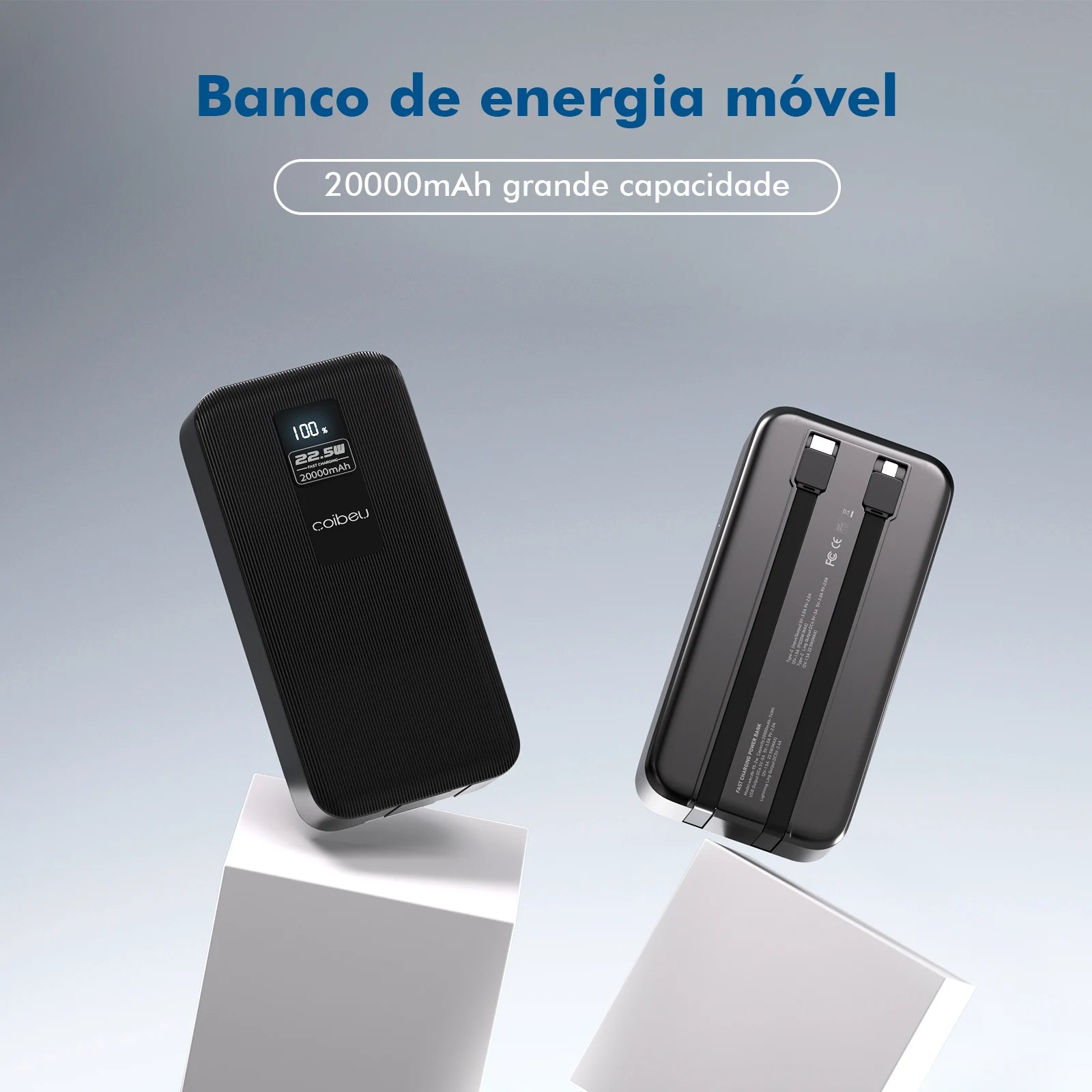 Carregador Portátil 20000mahPower Bank PortátilPilhas RecarregáveisPowerbank Portátil TYPE-C