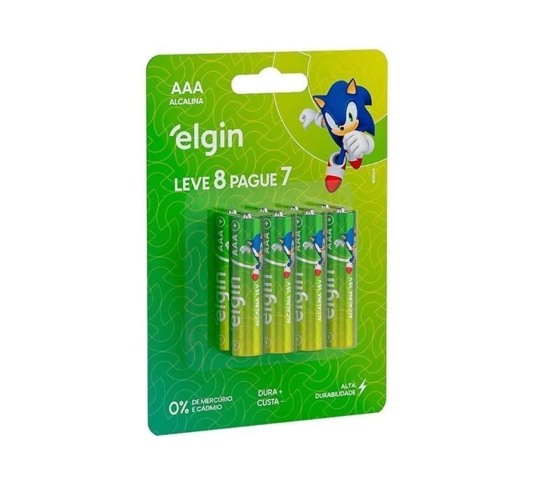 Pilha Alcalina AAA com 8 unidades Elgin Palito