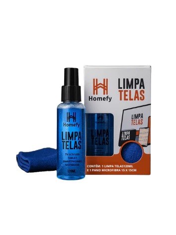 Limpa Telas Homefy 120ml com Pano - Limpeza Sem Manchas para TV, Notebook e Celular | Anti-estático