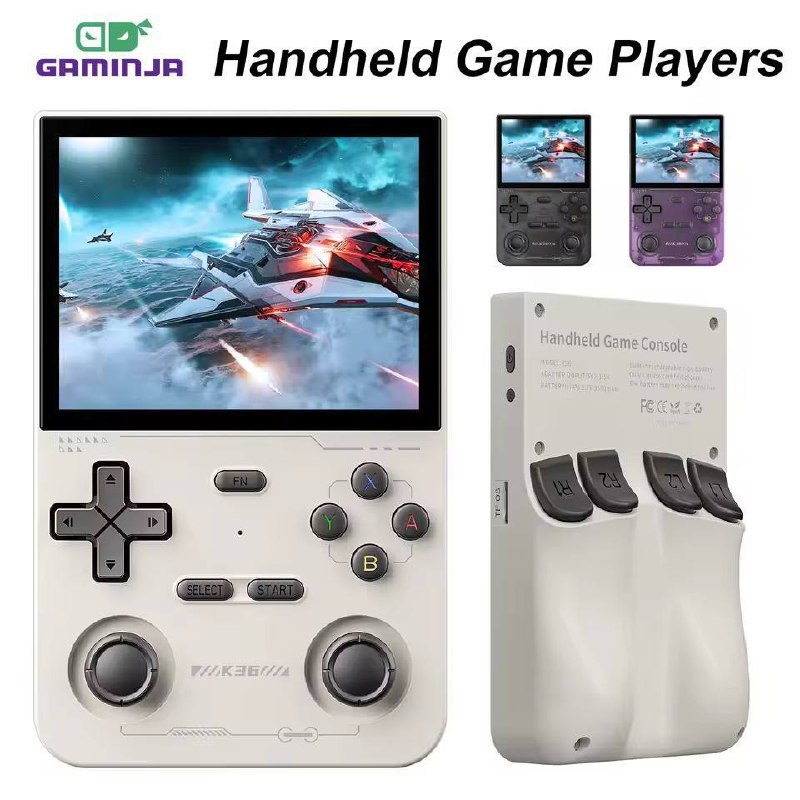 GAMINJA Open Source K36 Retro Console de videogame portátil 16000 Emulador de jogos para PS1/PSP/DC/N64/SS 500nit Tela