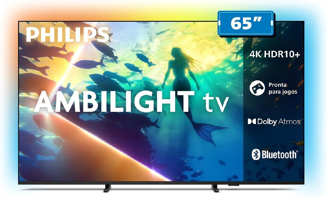 PHILIPS, Smart TV Ambilight 65" 4K, Titan OS, 65PUG8100/78, Comando de Voz, HDR10+/Dolby Atmos, VRR/ALLM, Bluetooth
