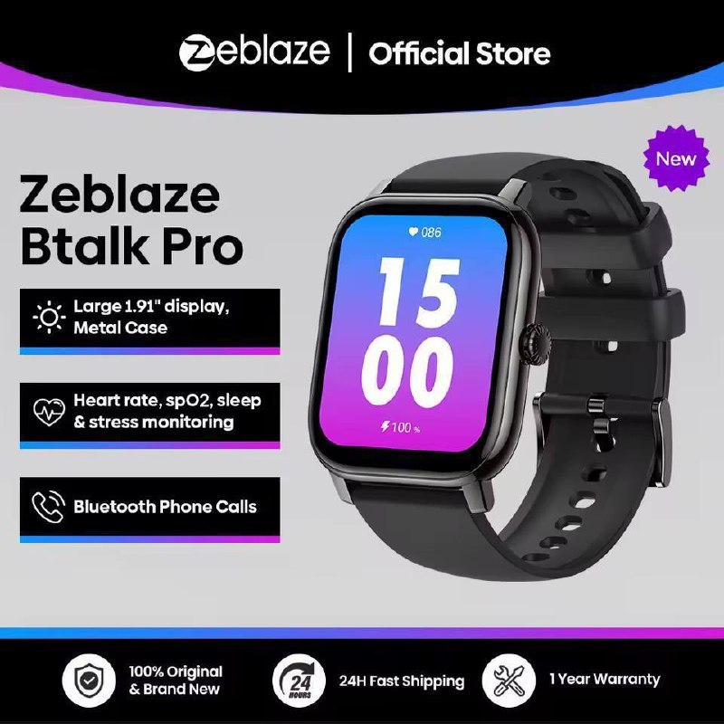 (2 unidades) Novo Zeblaze Btalk PRO Smartwatch com Tela HD de 1.91'' Chamadas por Voz Múltiplos Modos de Esporte Monitoramento de
