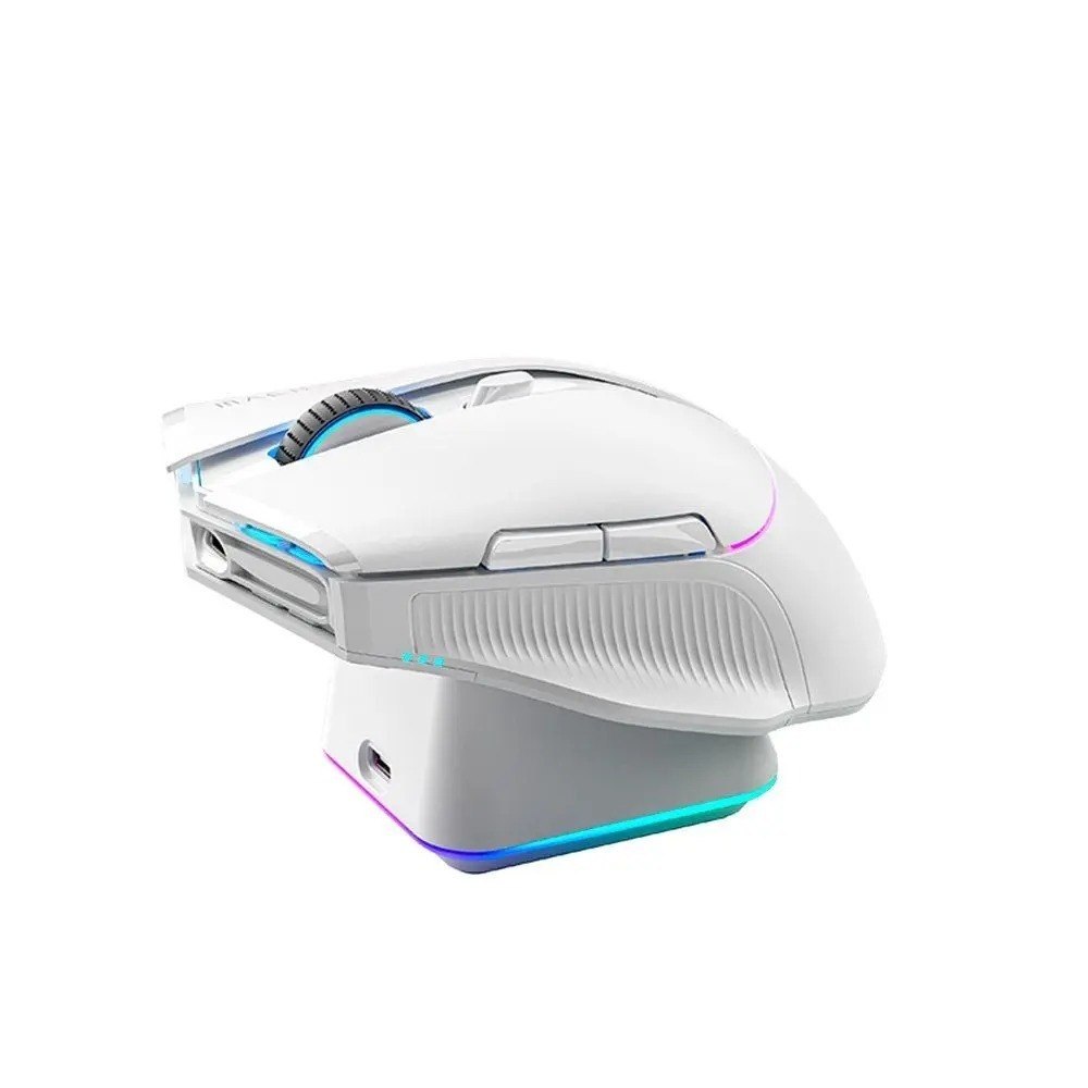 Mouse Gamer Machenike L8 Pro, RGB, Support 8K, 2.4GHz Wireles + DOCK RGB, Carregamento Sem Fio, Branco JJ02G3006