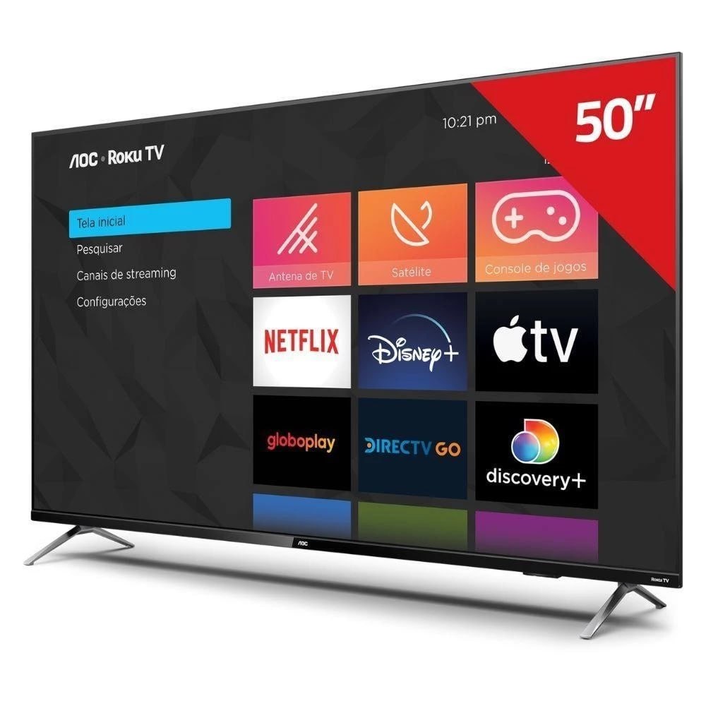 Smart TV AOC 50U7045/78G 4K UHD de 50" Roku TV HDR, Design sem bordas e Dolby Atmos